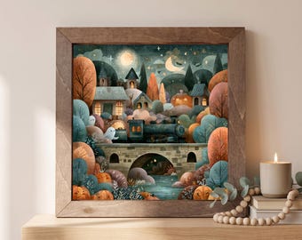 Halloween Village Wood Sign | Freestanding Shelf Sitter & Wall Art | Halloween Decor | Spooky Season Gift | Village Shelf Art