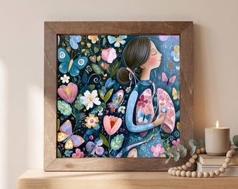 Breathing Life Wood Sign | Freestanding Shelf Sitter & Wall Art | Whimsical Botanical Decor | Respiratory Gift | Floral Lungs Art