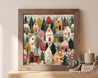 Autumn Village Wood Sign | Freestanding Shelf Sitter & Wall Art | Fall Cottage Decor | Autumn Lover Gift | Village Shelf Art