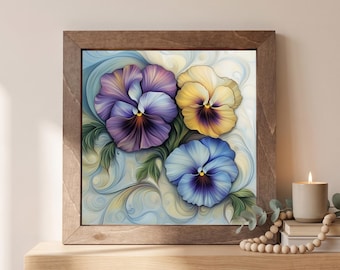 Pansy Wood Sign | Freestanding Shelf Sitter & Wall Art | Whimsical Floral Decor | Flower Lover Gift | Floral Shelf Art