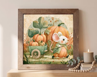 Pumpkin Mouse Wood Sign | Freestanding Shelf Sitter & Wall Art | Fall Harvest Decor | Autumn Lover Gift | Pumpkin Shelf Art