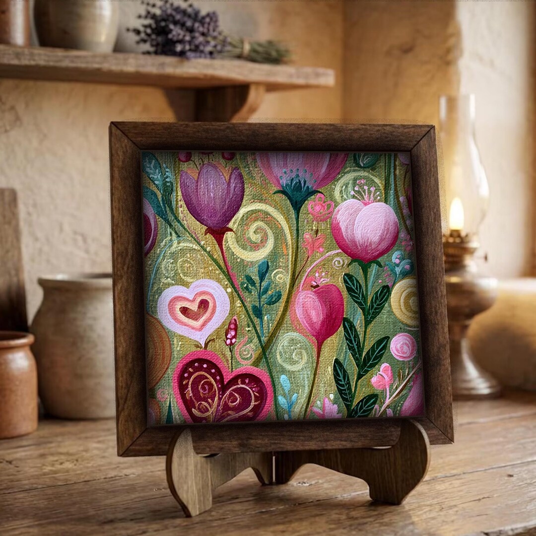 Framed Whimsical Tulip Art Print | Cottage Floral Wall Decor, Easel ...