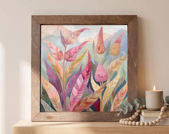 Celosia Garden Wood Sign | Freestanding Shelf Sitter & Wall Art | Boho Botanical Decor | Flower Lover Gift | Colorful Bloom Art