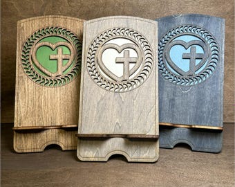 Cell Phone Stand SVG Heart and Cross for Glowforge Xtool Laser Cutter 3mm Wood