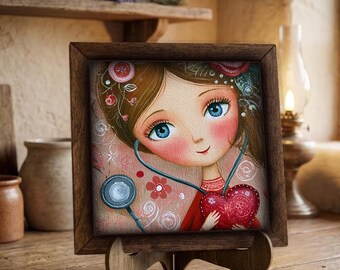 Framed Nurse Art Print | Whimsical Healthcare Wall Decor, Easel Sign
