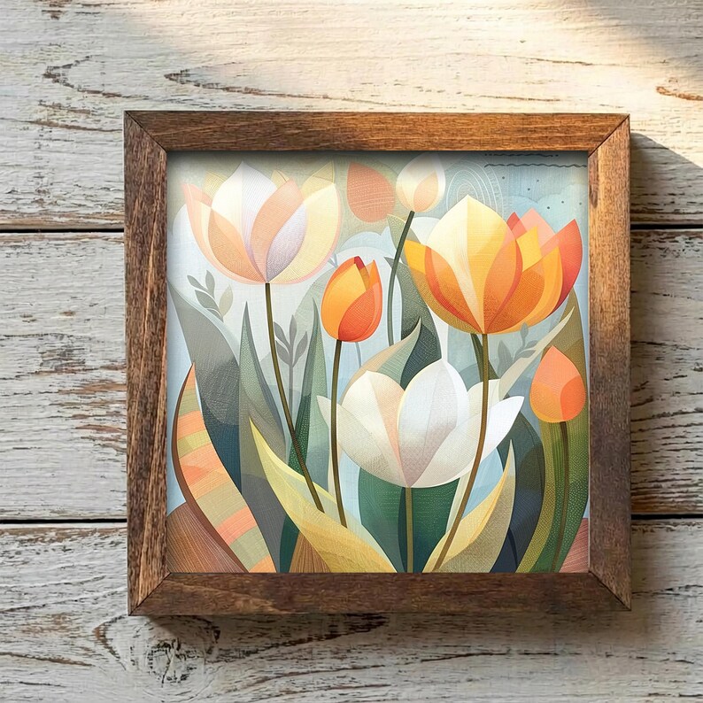 Whimsical Tulip Garden Framed Art Print | Geometric Folk Floral Wall ...