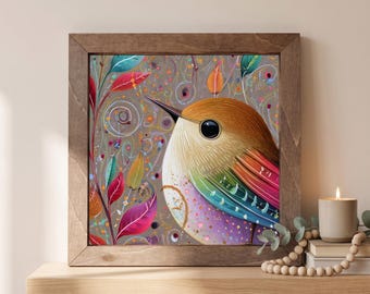 Bird Wood Sign | Freestanding Shelf Sitter & Wall Art | Colorful Folk Art Decor | Bird Lover Gift | Whimsical Shelf Art