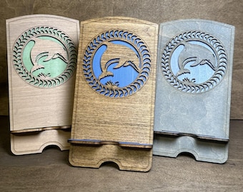 Cell Phone Stand SVG Dolphin Marine Ocean for Glowforge Xtool Laser Cutter 3mm Wood