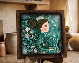 Framed Nurse Art Print | Whimsical Floral Wall Decor, Easel Sign