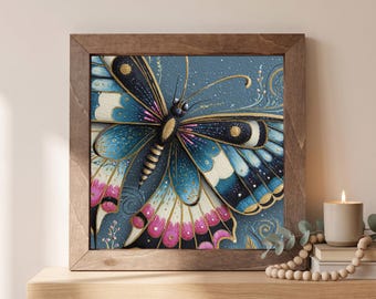 Blue Butterfly Wood Sign | Freestanding Shelf Sitter & Wall Art | Whimsical Nature Decor | Butterfly Lover Gift | Cottage Shelf Art