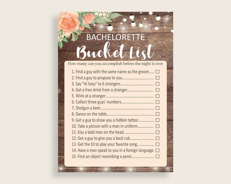 Bachelorette Bucket List Bridal Shower Bachelorette Bucket List Rustic Bridal Shower Bachelorette Bucket List Bridal Shower Flowers SC4GE image 3