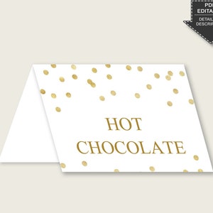Carte per tende alimentari coriandoli dorati stampabili, segnaposto per tende da tavolo bianche oro modificabili, etichette alimentari per addio al nubilato, biglietti da visita, istantaneo CZXE5