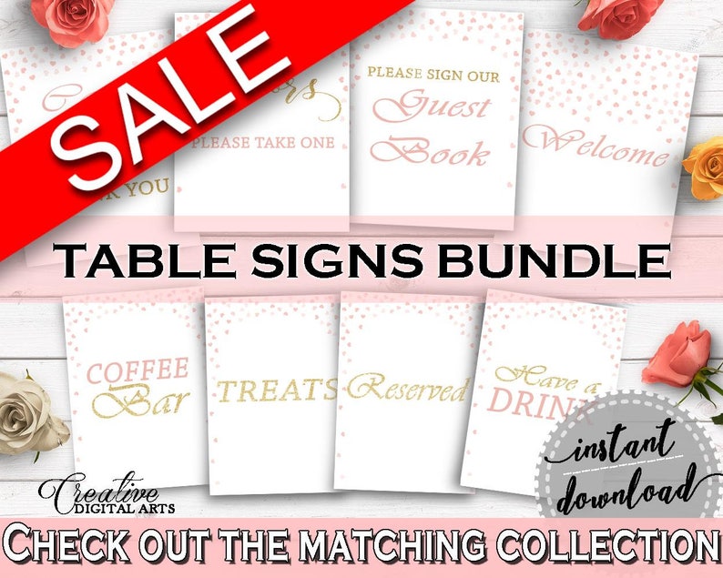 Table Signs Bridal Shower Table Signs Pink And Gold Bridal Etsy