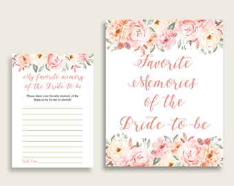 Blush Flowers Favorite Memory With Bride To Be Cards And Sign, Pink Yellow Bridal Shower Printable, Bachelorette, Instant Download, 06D7T