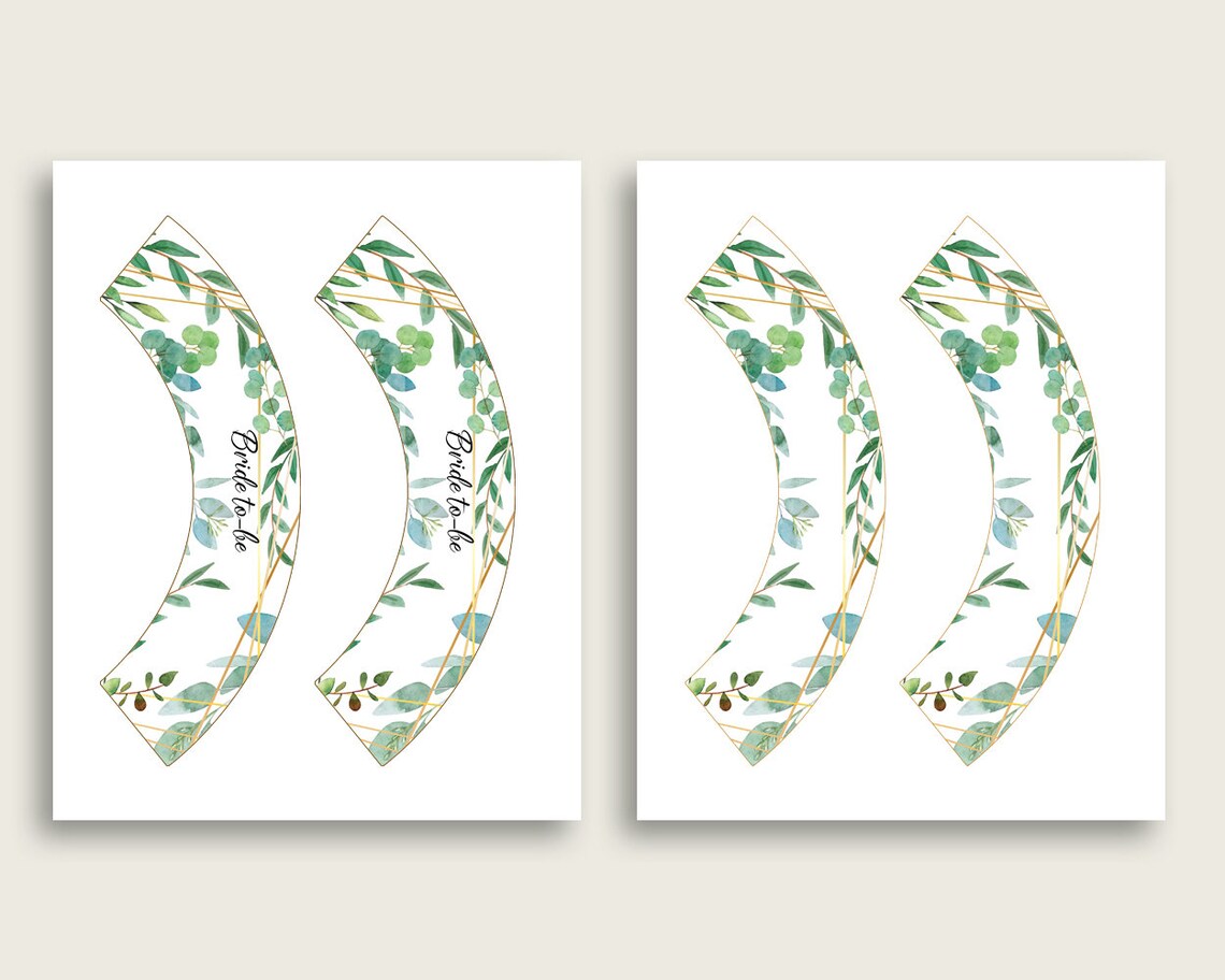 Greenery Bridal Shower Cupcake Toppers Printable Green Gold | Etsy