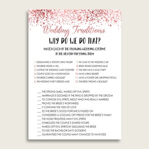 Rose gold White Why Do We Do That Game Printable, Confetti Bridal Shower Wedding Traditions Guessing Game, Trivia Games, Instant B9MAI