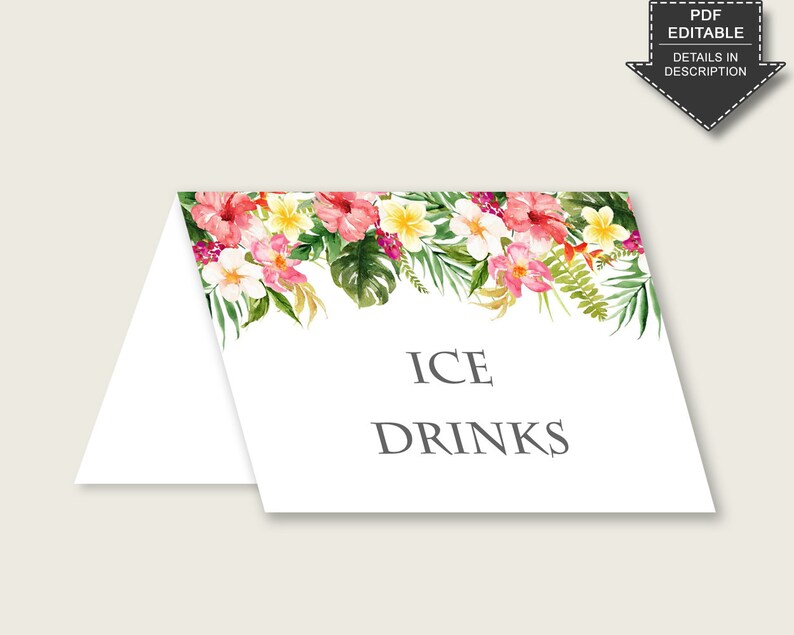 Hawaiian Food Tent Cards Printable Pink Green Table Tent | Etsy