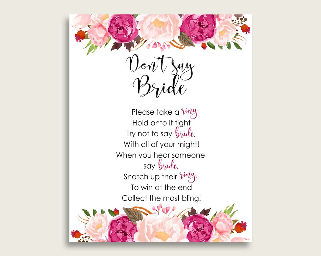 Bohemian Dont Say Bride, Bridal Shower Game, Pink Beige Please Take A ...