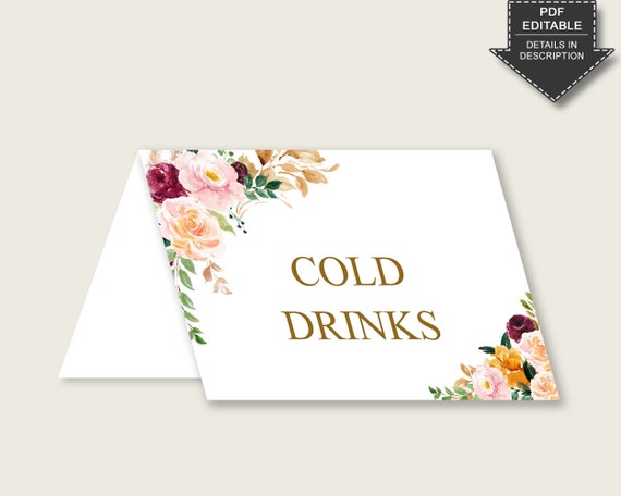 Romantic Floral Food Tent Cards Printable Rose Gold Pink - Etsy