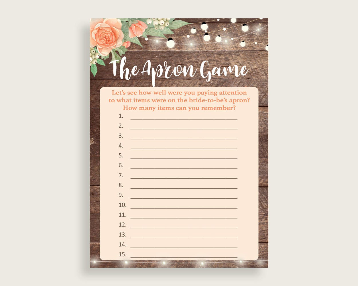 The Apron Game Bridal Shower the Apron Game Rustic Bridal Etsy