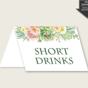 Carte per tende per cibo succulente stampabili, segnaposto per tende da tavolo rosa verde modificabili, etichette alimentari per addio al nubilato, biglietti da visita, 1LIZN istantaneo