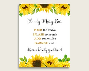 Sunflower Bridal Shower Bloody Mary Bar Sign, Yellow White Cocktail Bar Sign Printable, Instant Download, Summer Floral Elegant Flower SSNP1