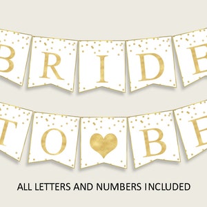 Gold Confetti Bridal Shower Banner Letters Printable, Gold White Banner Pennant Flags Decoration, Banner Alphabet a-z, Instant CZXE5