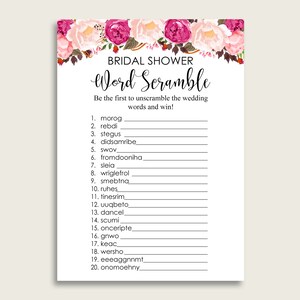 Bohemian Bridal Shower Word Scramble Game, Pink Beige Word Scramble Printable, Bachelorette Party, Instant Download, Boho Floral JTD7P