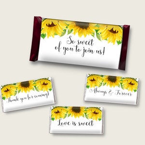 Sunflower Hershey&#39;s Chocolate Bar Wrappers Printable, Yellow White Bridal Shower, Candy Bar Labels Large Small, Instant Download, SSNP1