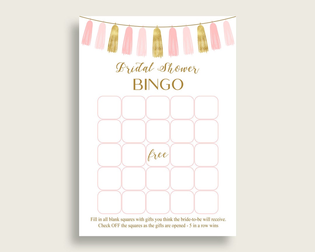 Tassels Bridal Shower Blank Bingo Game Cards Printable, Bridal Shower