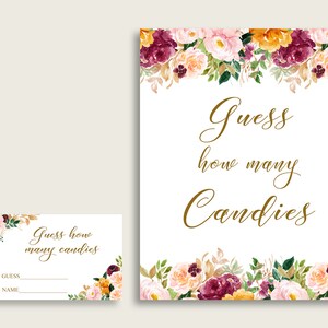 Romantic Floral Candy Guessing Game, Rose Gold Pink Bridal Shower Game Printable, Guess How Many Candies Sign And Tickets, Instant C0CS5