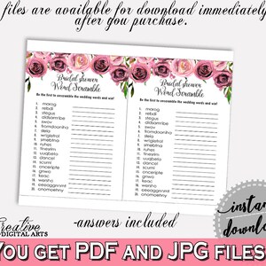 Word Scramble Bridal Shower Word Scramble Floral Bridal Shower Word ...
