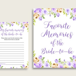 Memoria favorita floral púrpura con tarjetas y letrero de novia para ser, despedida de soltera amarilla púrpura imprimible, despedida de soltera, descarga instantánea, WEE0X