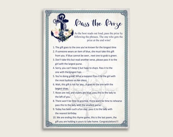 Nautical Anchor Bridal Shower Pass The Prize Game, Blue Beige Pass The Gift Printable, Pass The Parcel Rhyme, Instant Download, Navy 87BSZ