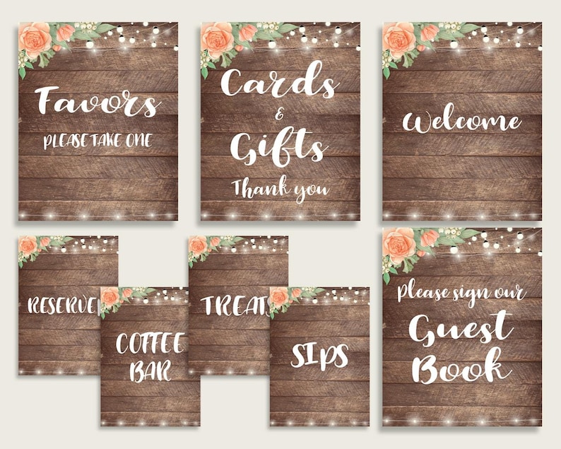 Table Signs Bridal Shower Table Signs Rustic Bridal Shower Etsy