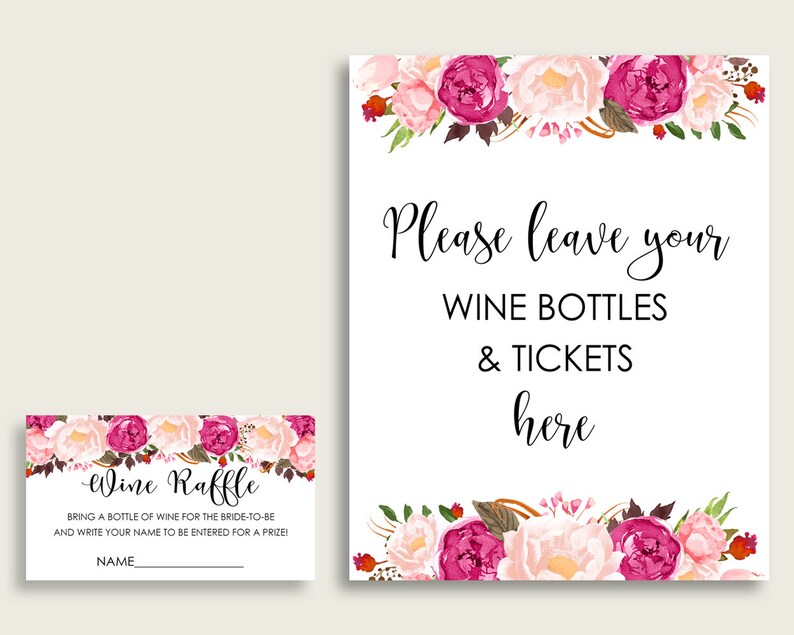 Bohemian Bridal Shower Wine Raffle Ticket Printable Pink - Etsy