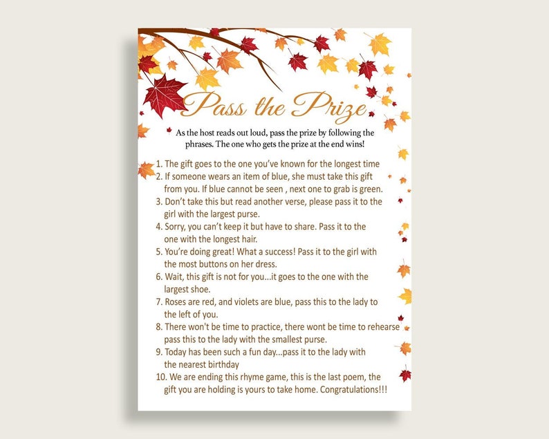 Pass the Prize Bridal Shower Pass the Prize Fall Bridal Shower Etsy