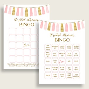 Kwasten Bruidsdouche Bingo Kaarten Afdrukbaar, 60 Voorgevulde Bingo Spelkaarten Roze Goud, Gratis Lege Bingo, Instant Download, Garland RBZRX