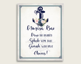 Nautical Anchor Bridal Shower Mimosa Bar Sign Printable, Blue Beige Mimosa Sign, Drinks Sign, Engagement Sign, Wedding Sign, Instant 87BSZ