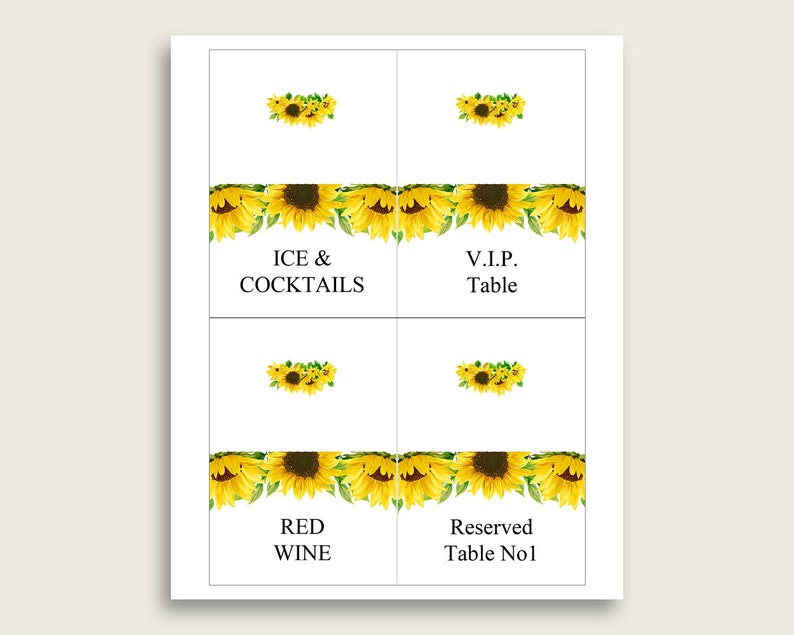 Sunflower Food Tent Cards Printable Yellow White Table Tent - Etsy