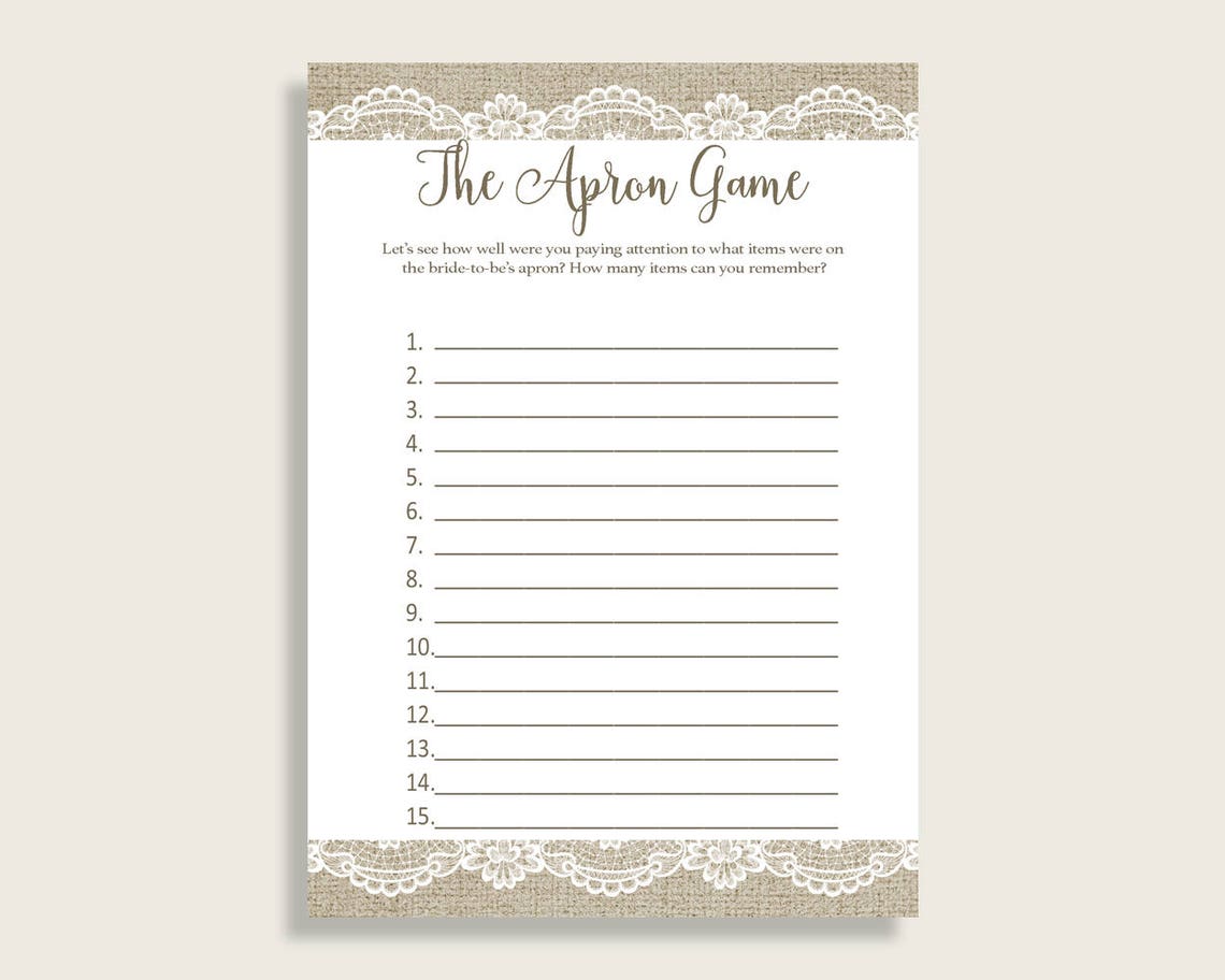 The Apron Game Bridal Shower the Apron Game Burlap and Lace Etsy