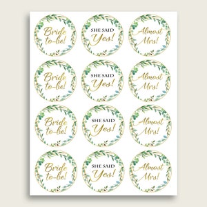 Greenery Bridal Shower Cupcake Toppers Printable, Green Gold Bridal ...