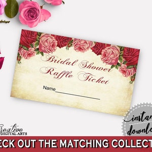 Raffle Ticket Bridal Shower Raffle Ticket Vintage Bridal Shower Raffle Ticket Bridal Shower Vintage Raffle Ticket Red Pink prints XBJK2