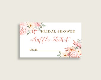 Blush Flowers Bridal Shower Raffle Tickets, Pink Yellow Bridal Shower Raffle Cards Printable, Instant Download, Coral Gold Romantic 06D7T