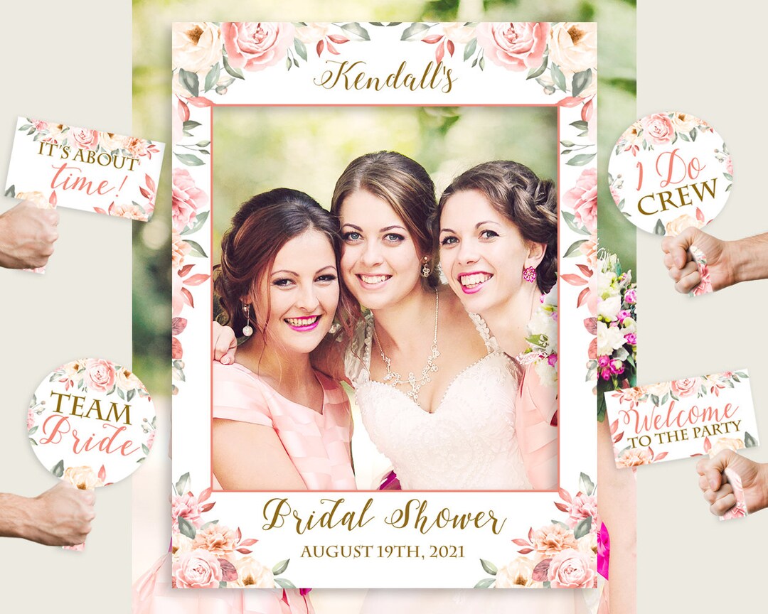 Printed Blush Flowers Bridal Shower Photo Booth Frame, Bachelorette