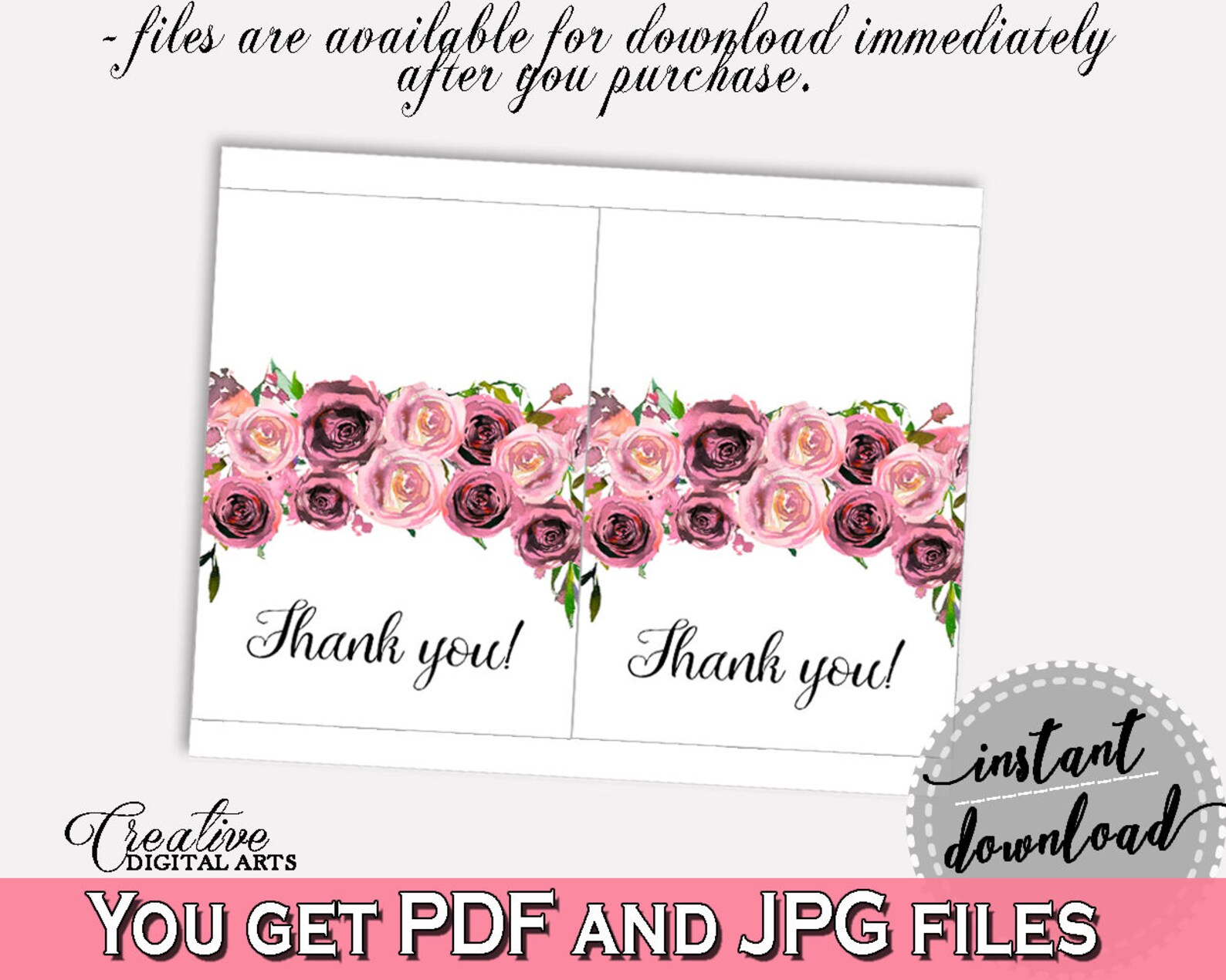 Thank You Card Bridal Shower Thank You Card Floral Bridal Etsy