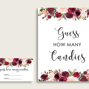Burgundy Candy Guessing Game, Red Pink Bridal Shower Game Printable, Guess How Many Candies Sign And Tickets, Instant Download, 6GQOT