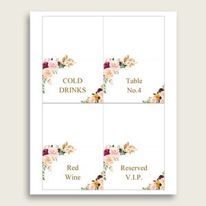 Romantic Floral Food Tent Cards Printable, Rose Gold Pink Table Tent ...