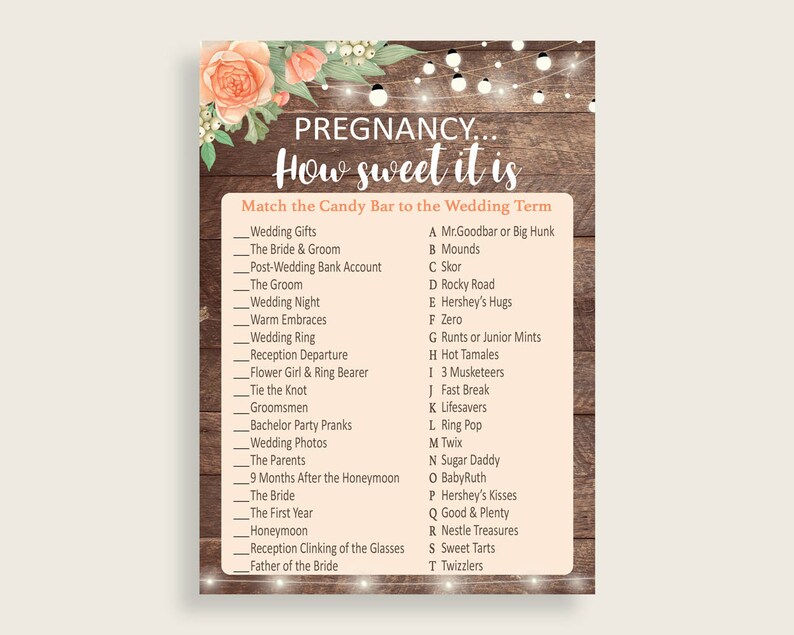 Candy Bar Game Bridal Shower Candy Bar Game Rustic Bridal Etsy