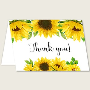 Biglietto di ringraziamento per addio al nubilato girasole piegato, biglietto di ringraziamento bianco giallo stampabile, festa nuziale, download istantaneo, fiore elegante SSNP1